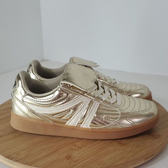 Steve Madden Madrid Metallic Gold Sneakers Gum Sole Size 5.5 - Picture 6 of 11